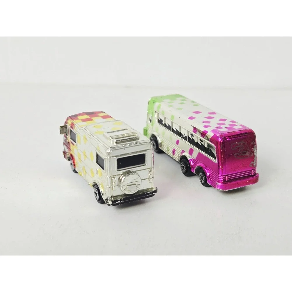 Vintage Galoob Micro Machines Chrome van and tour bus pair